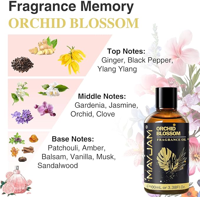 Orchid Blossom Fragrance Oil Essential Oil, MAYJAM 3.38FL.OZ Orchid Blossom Oil for Diffusers for Home, Long Lasting Scented Oils for Soap Candle Making - 100ML - Bloomnest