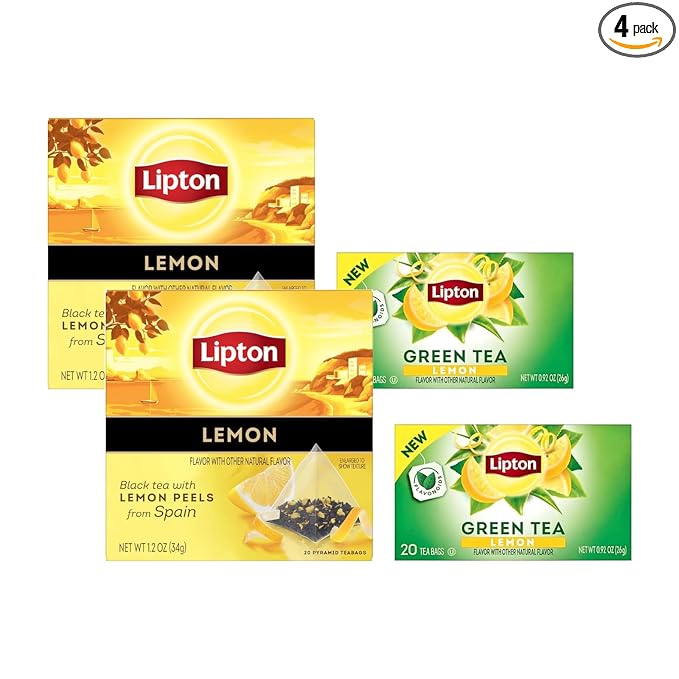 Lipton Lemon Green Tea, & Lemon Black Tea 20CT (2ea) (Variety Pack) - Bloomnest
