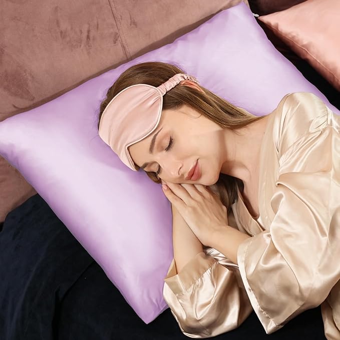 Adubor 100% Mulberry Silk Pillowcase for Hair and Skin with Hidden Zipper, Both Side 23 Momme Silk, 900 Thread Count(20x26 inches, Standard Size, Light Purple, 1pc) - Bloomnest