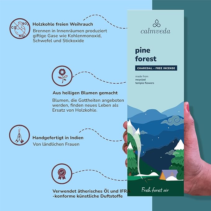 Pinon Pine Incense Sticks - (80+ Pine Scented Sticks for Christmas Tree) Charcoal Free Natural Incense Non Toxic | Aroma of Fresh Needles & Woody Bark, Perfect Christmas Inscents CalmvedaIncenseAromatherapy