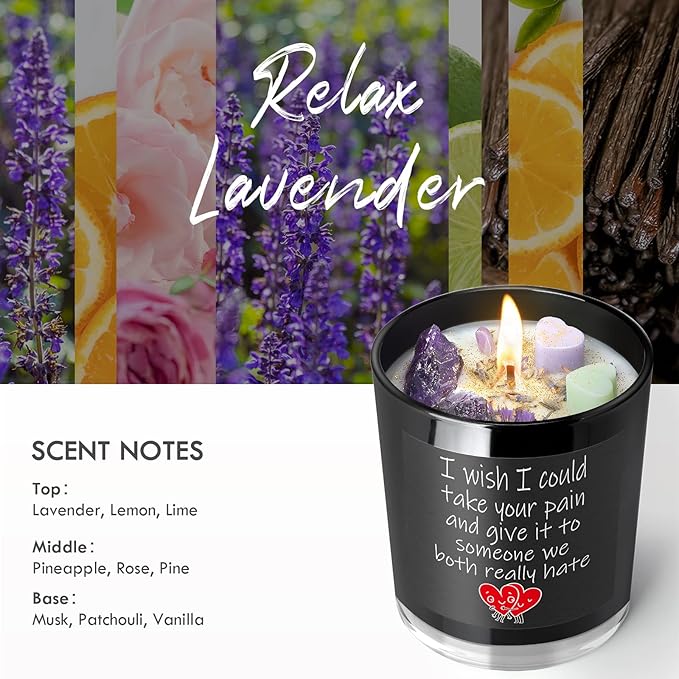 Get Well Candle with Healing Crystals - Get Well Gifts for Women After Surgery, Lavender Scented Candle, 10 oz, Black - Bloomnest