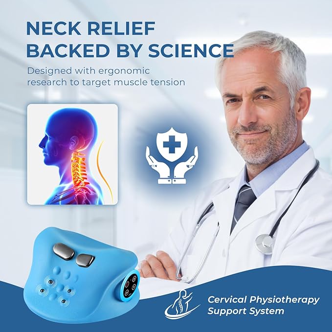 YOUKADA Neck Massager, 3 in 1 Modes, Electric Shoulder Relaxer, Neck Stretcher with Heat for Pain Relief Deep Tissue, Ergonomic 26°Shoulder Massager, Portable for Car/Office/Home (Blue) - Bloomnest