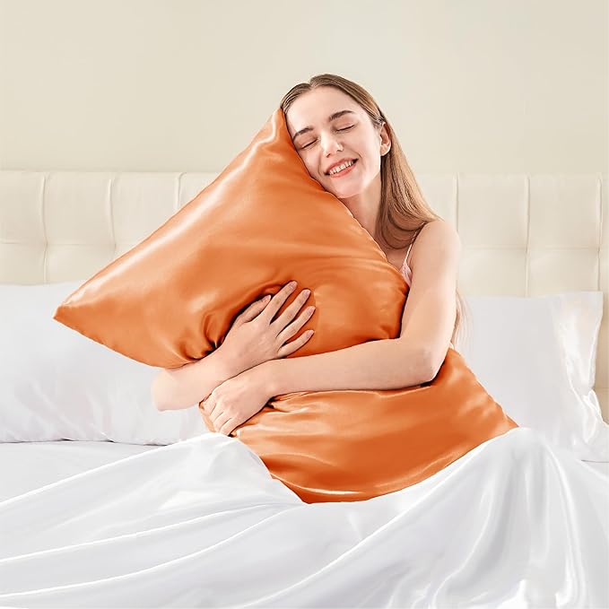 BEDELITE Satin Body Pillow Cover 2 Pack, Super Soft and Cooling Body Pillow Pillowcase for Hair and Skin, Breathable Silky Full Long Pillowcase Cover(20"x54", Burnt Orange) - Bloomnest