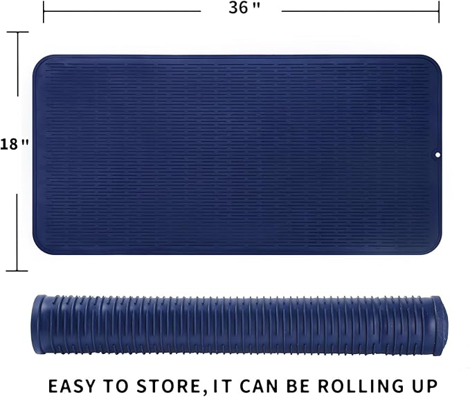 Silicone Dish Drying Mat for Multiple Usage,Easy clean,Eco-friendly,Heat-resistant Silicone Mat for Kitchen Counter or Sink,Refrigerator or Drawer Liner Navy Blue 5XL 36inches x 18inches - Bloomnest