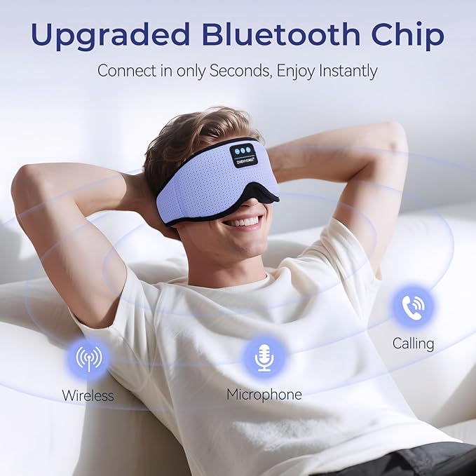 3D Sleep Mask with Bluetooth Headphones, Breathable Cotton Sleeping Headphones for Side Sleepers, Wireless Music Eye Mask with Timer, Gifts for Men Women, Purple - Bloomnest