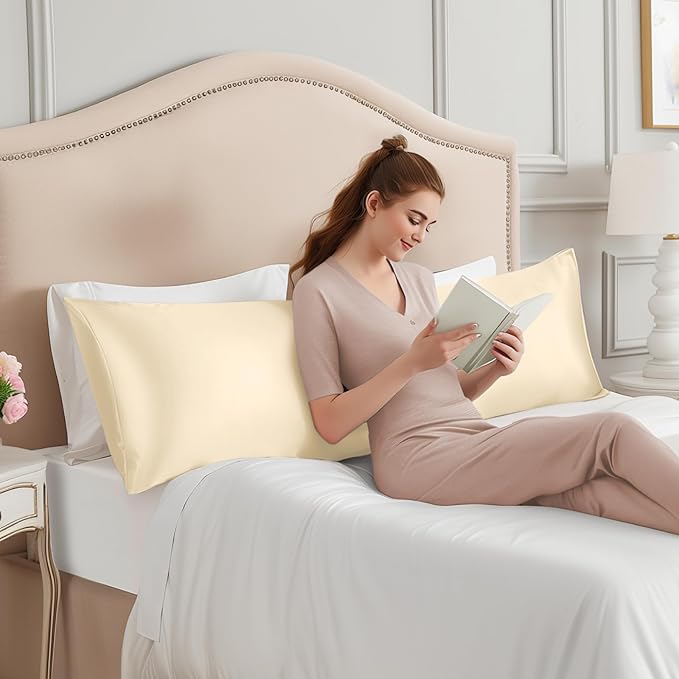INFIIXSO Body Pillow Cover with Zipper, Luxury Mulberry Silk Body Pillow Case 20x54 Inches, Ultra Smooth and Soft Cooling Long Pillowcase, Gift for Women, Men(Ivory) - Bloomnest