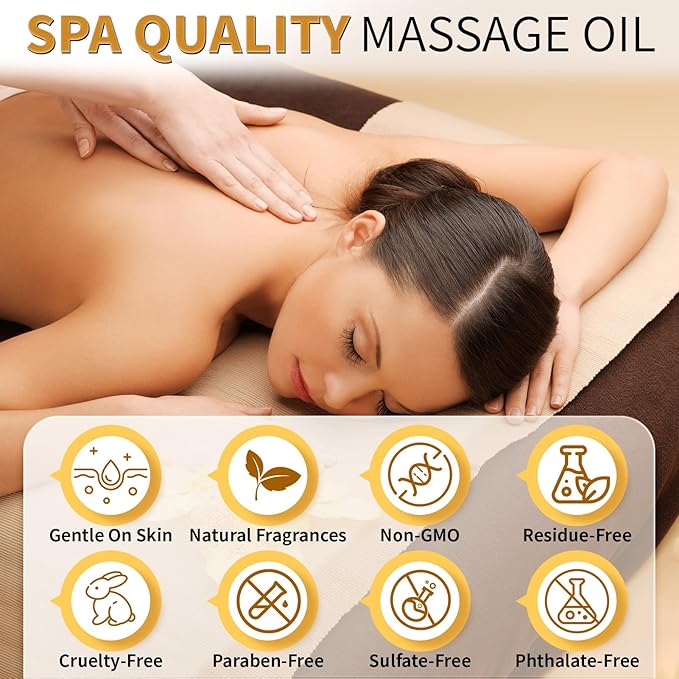 Aromatherapy Lavender Massage Oil for Calming, Soothing & Relaxing, Natural Body Massage Oil for Massage Therapy with Jojoba & Sweet Almond, No Stain & Non-Sticky, Spa Gift for Her Him