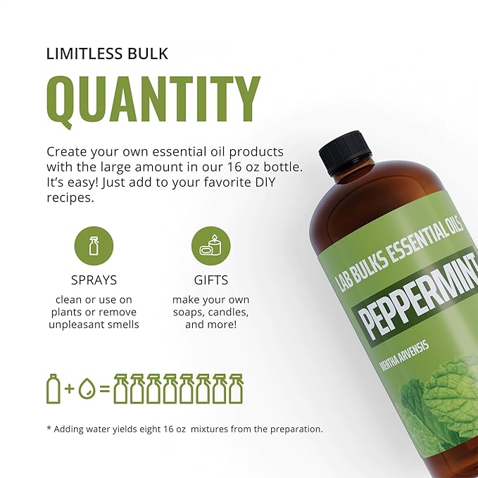 Lab Bulks Essential Oil Peppermint Essential Oil (16 oz, 2 Pack) – Bulk Peppermint Oil for Diffusers, Candles, Cleaning & Sprays - Bloomnest