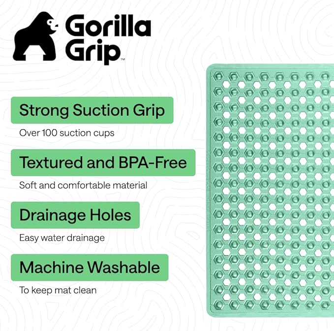 GORILLA GRIP Patented Square Shower Stall Mat, Small Bathtub Floor Mats for Stand Up Showers with Suction Cups and Drainage Holes, Machine Wash, Soft on Feet, Bathroom Accessories 21x21 Inch, Green - Bloomnest