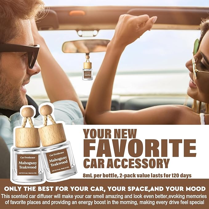 HoogaLife Car Air Freshener Diffuser 2 Pack Hanging Mahogany Teakwood Car Air Freshener for Women 45+ Days Long Lasting Fragrance Made in USA - Bloomnest