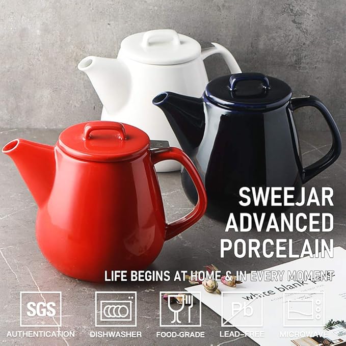Sweejar 40oz Tea pot with Removable Stainless Steel Infuser,Dishwasher Safe Tea Pots for Loose Tea,Tea Pots with Infuser for Chrismas Women Gift (White) - Bloomnest