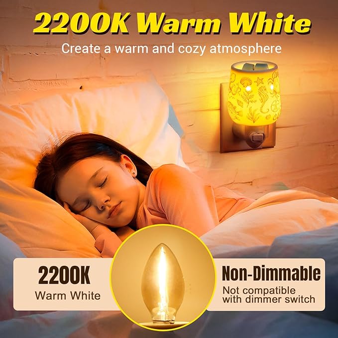 C7 LED Bulb 0.5W Equivalent 5W 7W Candle Bulbs Night Light Bulbs Amber Candelabra Bulb E12 Base Warm White 2200K Small Bulbs for String Light Salt Lamp Chandelier Christmas Decorative (Pack of 5) - Bloomnest