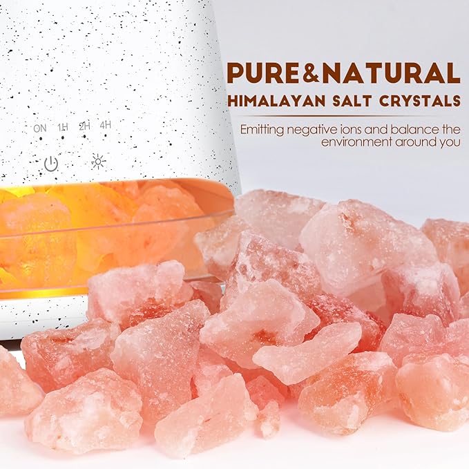 SALKING 2-in-1 Himalayan Salt Lamp & Ultrasonic Essential Oil Diffuser, Aromatherapy Diffuser Cool Mist Humidifier, Salt Therapy Lamp, 100% Pure Himalayan Salt, Ambient Glow, 150ml (Off-White) - Bloomnest