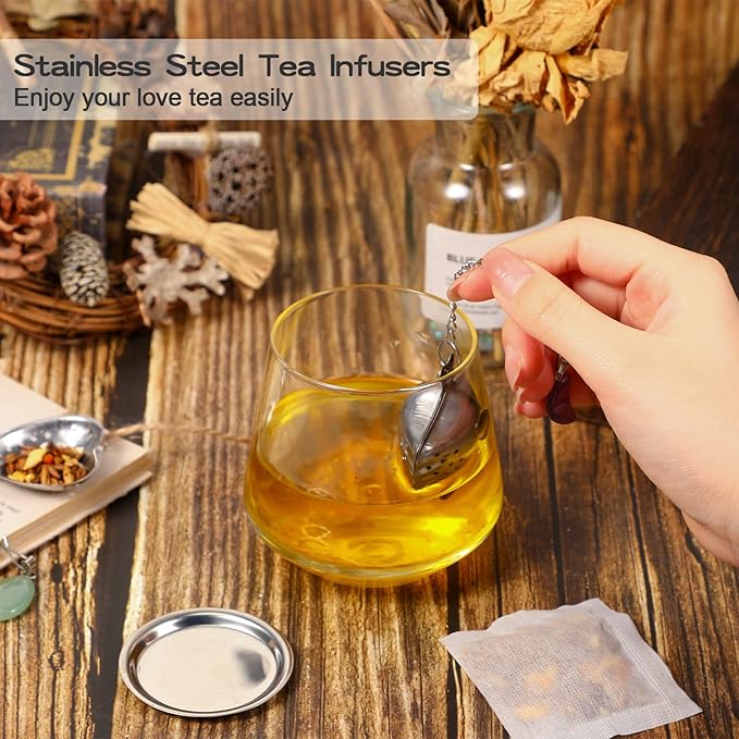 Cunhill 4 Sets Loose Tea Infusers Stainless Steel Teaballs Cute Tea Strainers Steeper Filters with Crystal Stone Pendants and Drip Tray Teacups Accessories(Cute Style) - Bloomnest