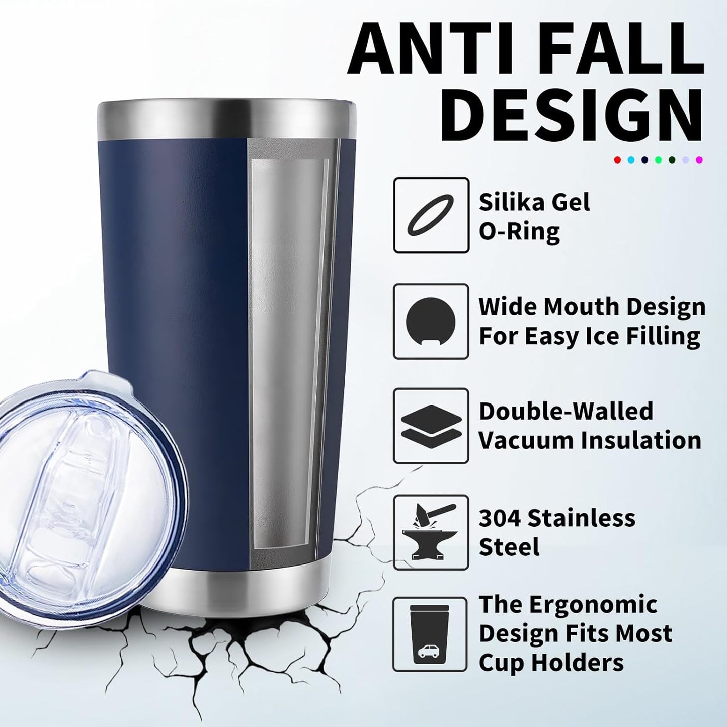 1 Packs, 20oz Stainless Steel Tumbler with Lid, Leakproof Double Wall Travel Mug for Hot/Cold Drinks, Home Office Outdoor Party Use, Durable Powder Coated Insulated Cup/Dark Blue