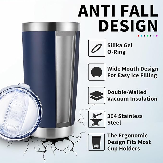 1 Packs, 20oz Stainless Steel Tumbler with Lid, Leakproof Double Wall Travel Mug for Hot/Cold Drinks, Home Office Outdoor Party Use, Durable Powder Coated Insulated Cup/Dark Blue - Bloomnest