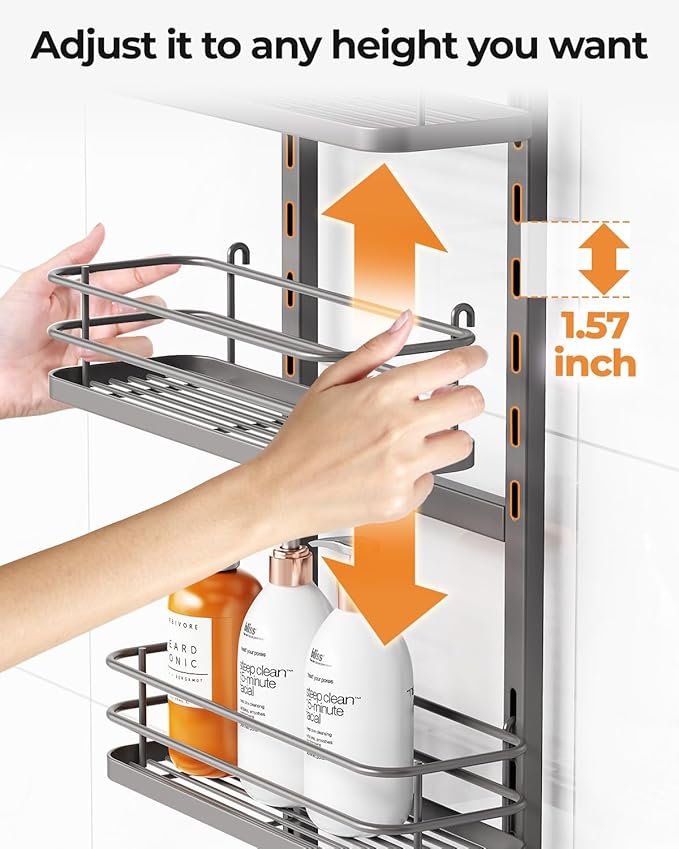 ODesign 4 Tier Height-Adjustable Shower Caddy Hanging Anti-Swing-Over The Shower Head Caddy-Showers Storage Organizer Bathroom Shelves Basket Showers Caddies-Grey - Bloomnest