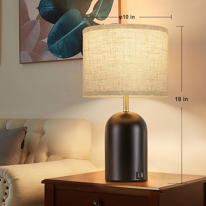 Bedside Lamps with USB C+A Charging Ports, Table Lamp Touch Control 3-Way Dimmable Modern Lamp for Bedroom Lamps for Night Stands with Fabric Shade for Living Room Office Dorm (LED Bulbs Included) - Bloomnest