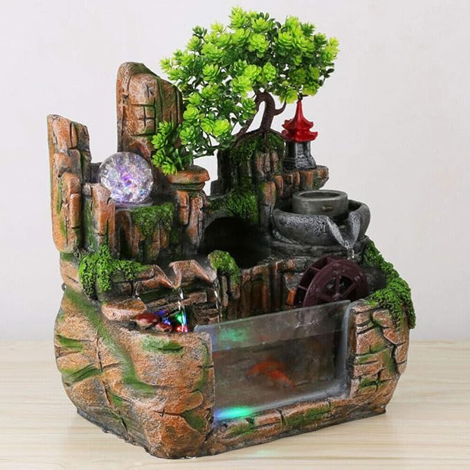 Gdrasuya10 Desktop Rockery Fountain Waterfall, Resin Desktop Fountain Waterfall with Rockery for Living Room Office Decorate - Bloomnest