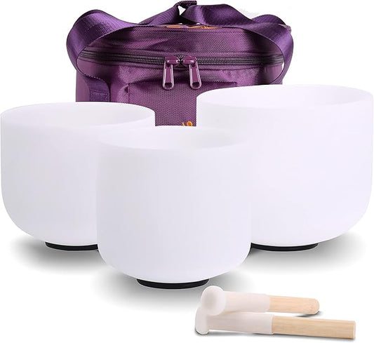 7inch 8inch 9inch Crystal singing bowls set sound bowl for healing Mindfulness, Meditation, Yoga, Spiritual and Body Healing Chakra Bowl (7C+8F+9G, 7inch+8inch+9inch with Travel bag) - Bloomnest