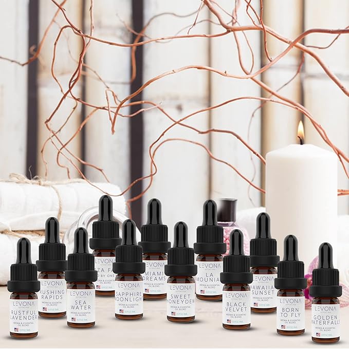 Levona Scent Essential Oils Set - Home Luxury Scents for Diffusers & Humidifiers, Ideal for Home Fragrance, Air Freshening, & Odor Elimination, Aromatherapy Gift Pack, Made in USA - 5 ml, Pack of 12 - Bloomnest