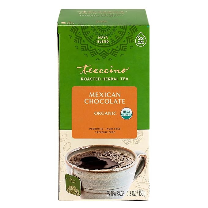 Teeccino Mexican Chocolate Herbal Tea - Rich & Roasted Herbal Tea That’s Caffeine Free & Prebiotic for Natural Energy, 25 Tea Bags - Bloomnest