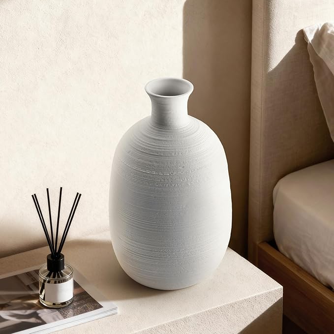 RONDURE 10.4" Modern Ceramic Table Lamp, Fully Dimmable Modern Bedside Lamps for Bedroom, Living Room and Nightstand, White Translucent Ceramic Shade, Warm Ambient Lighting, Corded, Bulb Included - Bloomnest