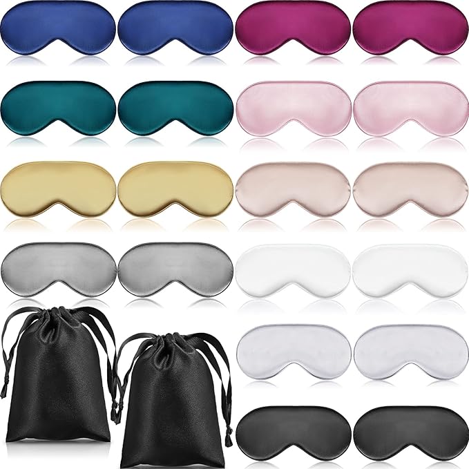 20 Pieces Silk Sleep Mask Eye Mask with Adjustable Strap Sleeping Cover Eye Cover Blindfold for Women Men Sleeping Travel(Multicolored) - Bloomnest