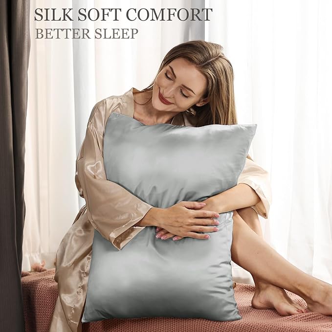 Adubor 100% Silk Pillowcase - Mulberry Silk Pillow Cases, 23 Momme 6A Grade Fibers, Silk Pillow Case for Hair and Skin Health, with Hidden Zipper (Standard 20''×26'', Dark Gray, 1PC) - Bloomnest