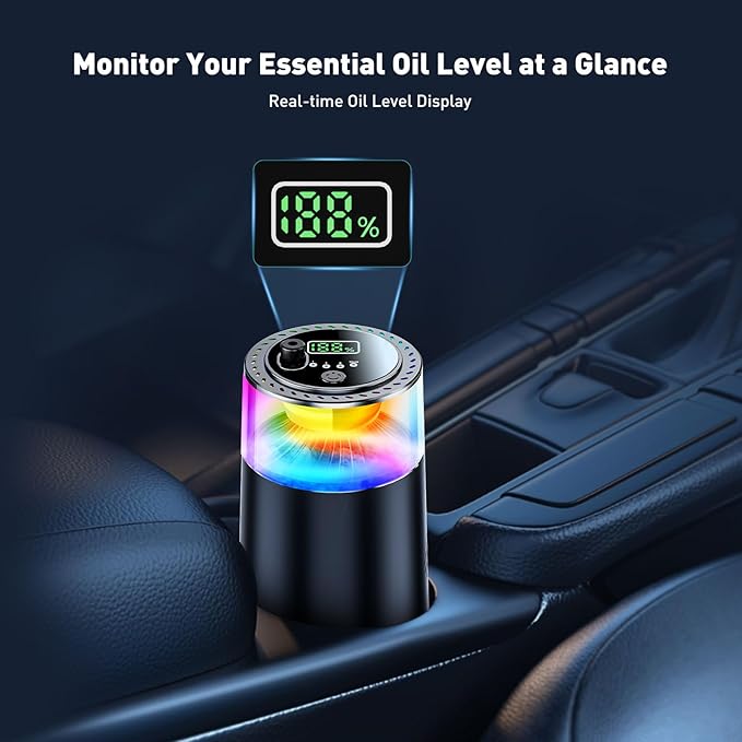 Smart Car Air Freshener with RGB Ambient Light, Galaxy Cloud Mist, Auto On/Off, Built-in Battery, Car Aroma Diffuser, Home, Office (4 Essential Oil Box), Long-Lasting Scent - Bloomnest