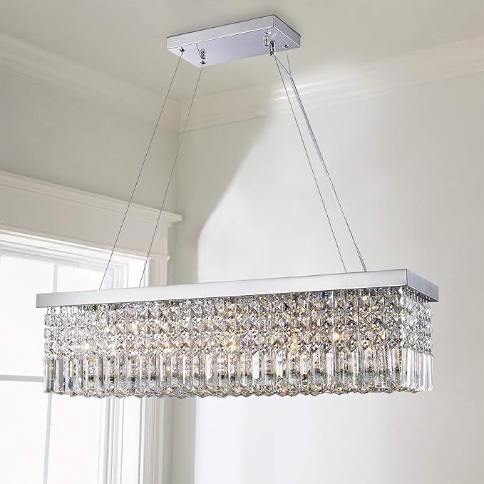 Saint Mossi 5-Lights K9 Crystal Chandelier for Dining Room, Rectangular Pendant Light Fixture for Kitchen Island, Raindrop Flush Mount Ceiling Light Fixture,H9 x W10 x L31, Chain Adjustable - Bloomnest