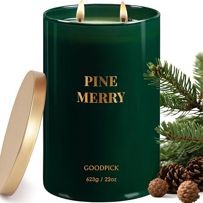 Goodpick Pine Merry Scented Candle, Soy Wax 22oz 120H Long Burning, Festive Pine Forest with Cedar & Juniper, Holiday Home Aromatherapy Candles - Bloomnest