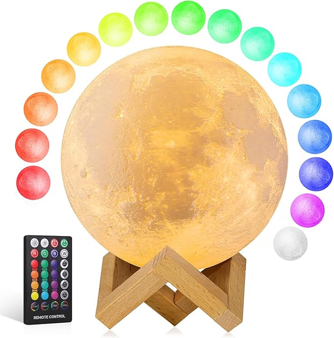 Moon Lamp Upgrade 18 Colors, Gifts for Girls Boys Kids Women Birthday, Teen Girl Gifts Trendy Stuff, Cool Astronomy Gifts, Shelf Decor, Remote & Touch Control Moon Night Light, Diameter 4.8 inch - Bloomnest