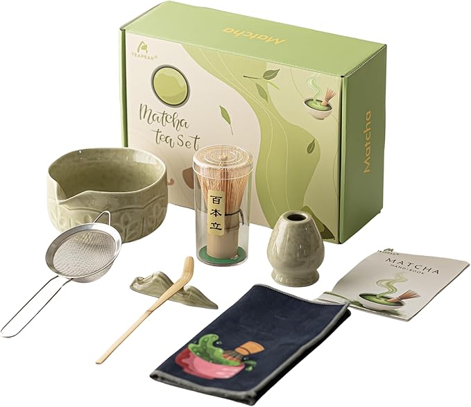 Matcha Whisk Set, 7 PCS Matcha Kit with Matcha Bowl with Spout, Bamboo Matcha Whisk and Scoop, Matcha Accessories & Sifter – Complete Matcha Set for Tea Lovers, Matcha Gift Set (Green) - Bloomnest