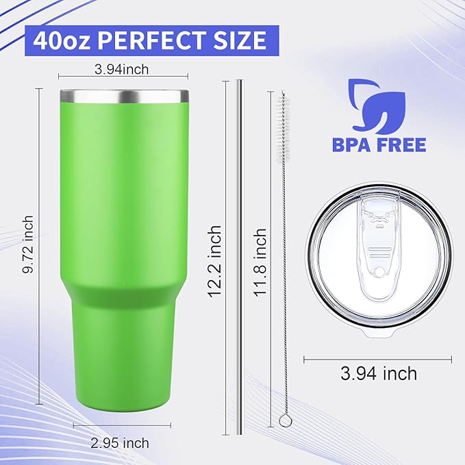 40 oz Tumbler with Lids and Straws Double Wall Vacuum Insulated Tumbler Cup,Stainless Steel Leak-proof Thermal Tumbler Powder Coated Travel Coffee Mug for Cold and Hot Drinks,Avocado Green - Bloomnest