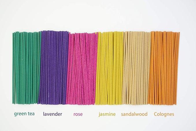300PCS Incense Sticks Lavender Rose Jasmine Sandalwood Green Tea Colognes 6 Popular Incense Flavors Great for Aromatherapy(Colorful) YINECO