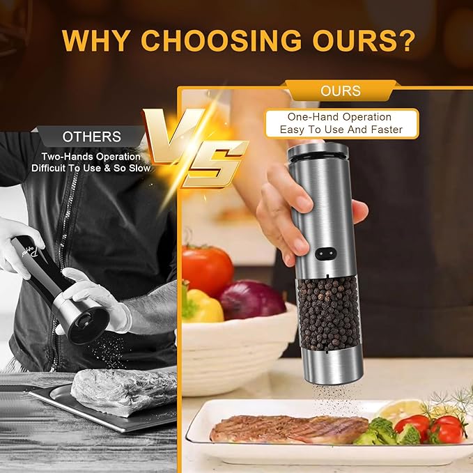 Electric Salt and Pepper Grinder Set Rechargeable, External Adjustable Coarseness, Automatic Salt & Pepper Shakers Mills, Kitchen Gadgets,Stocking Stuffers Christmas Cooking Gifts for Adults Men Women - Bloomnest