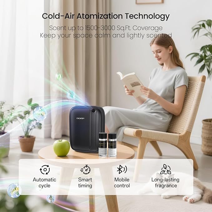 Waterless Essential Oil Diffuser,(2 * 50ml Fragrances Included) 3000 Sq.Ft Coverage 400ml Capacity Hotel Scent Diffuser,Cold Air Tech, App & Button Control,Scent Diffusers for Home Large Room (Black) - Bloomnest