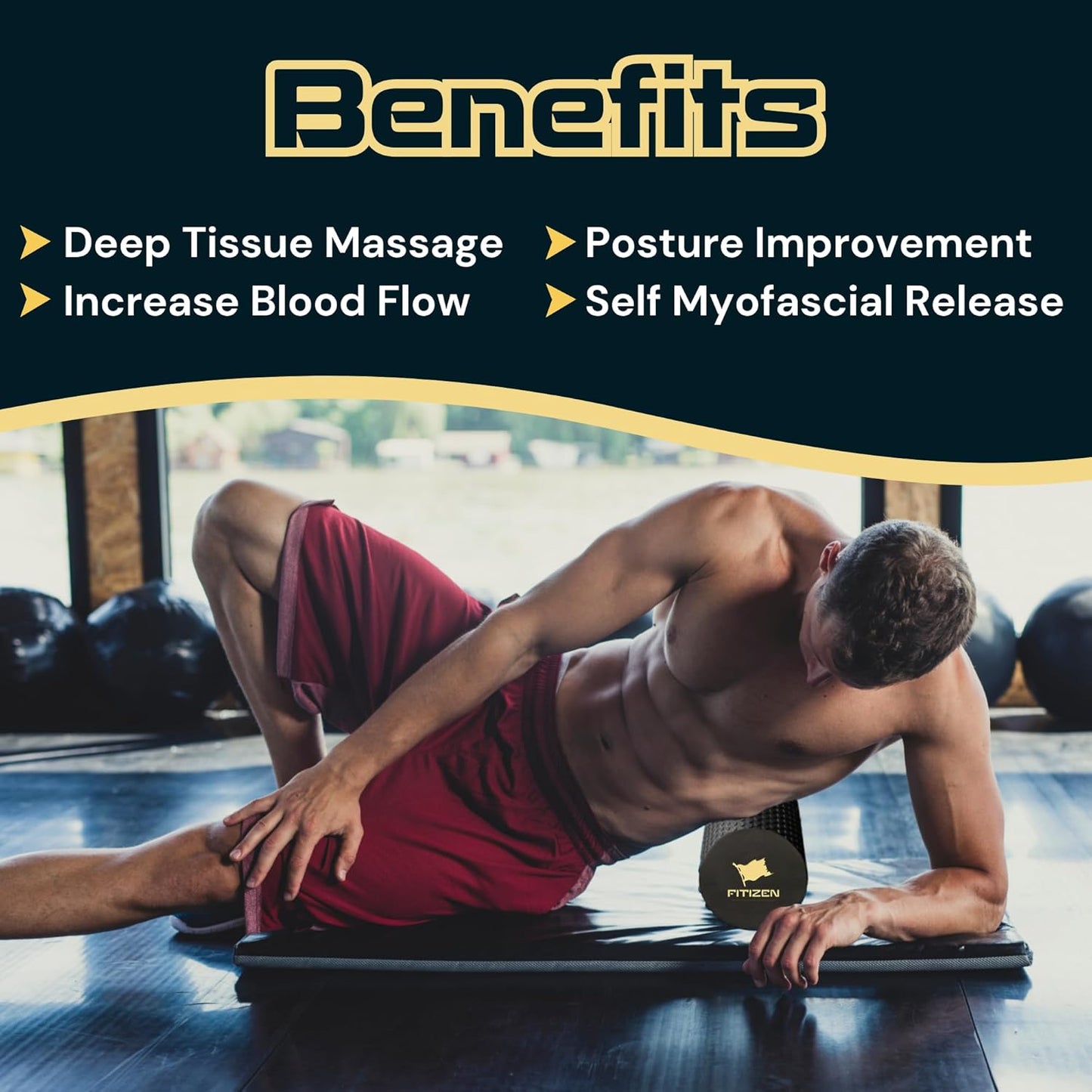 Fitizen Foam Roller – Muscle Massage Rehab Stiff Back Pain Physical Therapy Deep Tissue Firm Exercise Equipment Home Gym Stress Yoga Pilates for The Fit Citizen by FitNation