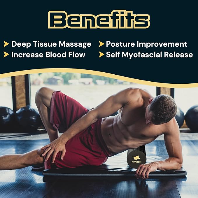 Fitizen Foam Roller – Muscle Massage Rehab Stiff Back Pain Physical Therapy Deep Tissue Firm Exercise Equipment Home Gym Stress Yoga Pilates for The Fit Citizen by FitNation - Bloomnest