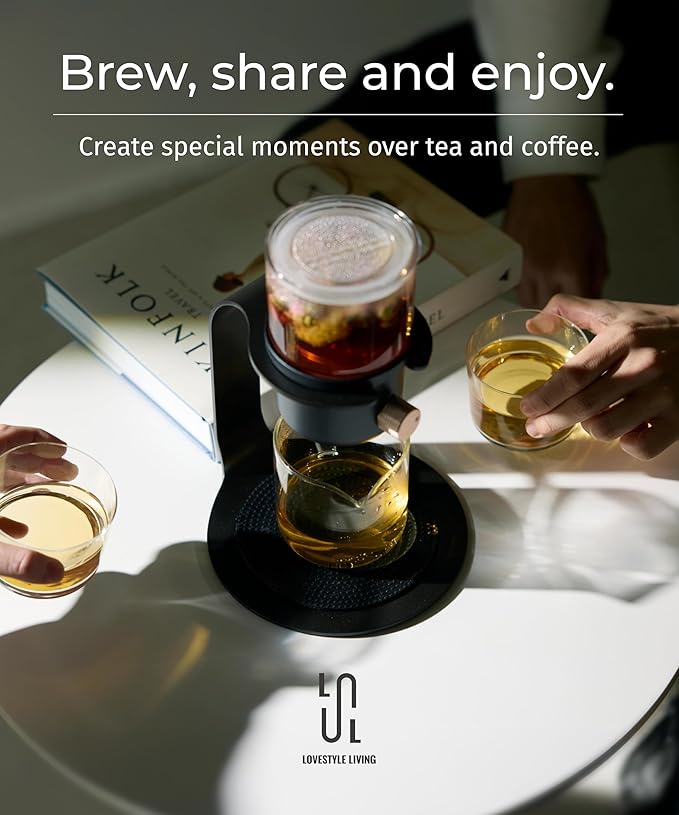 Glass Tea Pot with Infusers for Loose Tea and Drip Coffee Pour Over, Semi Automatic Tea Set with Magnetic Clear Teapot, White - Bloomnest