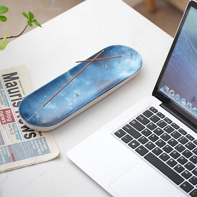 CEREMONY Incense Holder for Sticks, Ceramic Incense Burner with 60 Incense Sticks for Sage Palo Santo, Heat-Resistant Insence-Stick Holder for Backflow Incense Cones Meditation Yoga Spa Room Decor