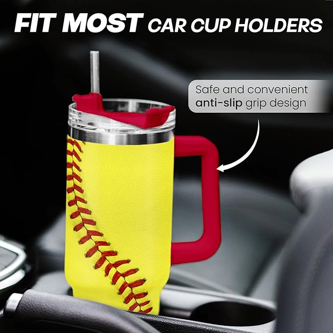 SANDJEST Softball Tumbler with Handle 40oz, Insulated Stainless Steel Cup with Lid & Straw, Sports Lover Gift for Men, Coach, Player, Christmas, Birthday - Bloomnest