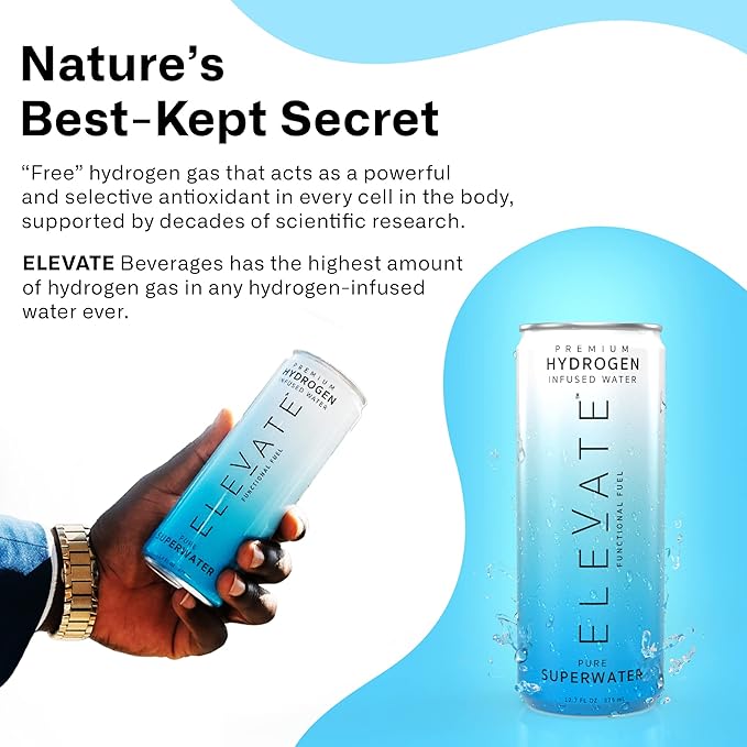 ELEVATE SUPERWATER Premium Hydrogen Water (24 pack). Highest Hydrogen (3-5 PPM) and Lowest -650 ORP. Supports Recovery, Energy, Hydration, Focus, and Endurance. BACKED BY SCIENCE. - Bloomnest