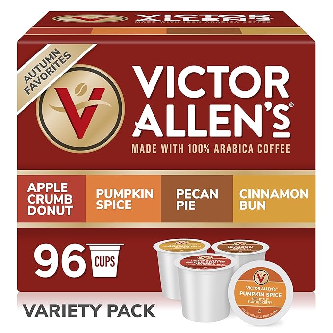 Victor Allen's Coffee Autumn Favorites Coffee Variety Pack (Apple Crumb Donut, Pumpkin Spice, Pecan Pie, Cinnamon Bun), 96 Count, Single Serve Coffee Pods for Keurig K-Cup Brewers - Bloomnest
