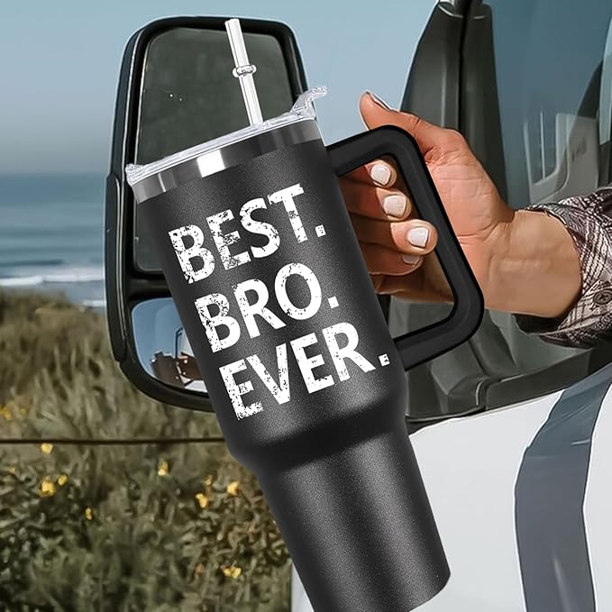 Ceovfoi 40 oz Black Brother Stainless Steel Cups Mug Water Bottle Tumbler with Handle,Brother Gifts from Sister - Bloomnest