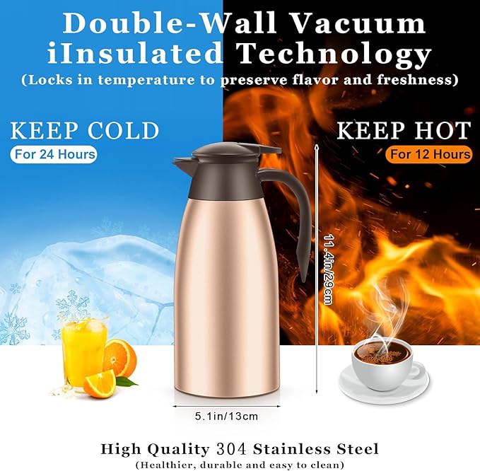 Norme 2 Pcs Thermal Coffee Carafe Insulated Stainless Steel Coffee Carafe for Hot Liquid Vacuum Thermal Pot Creamer Pitcher Dispenser with Brushes Keeping Hot Water Milk(Rose Gold) - Bloomnest