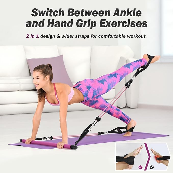 Upgraded Pilates Bar Kit with Resistance Bands Natural Latex for Women & Men, Heavy-Duty Stainless Steel Multifunctional Yoga Pilates Stick for Home Gym Exercise Fitness Equipment Full-Body Workouts - Bloomnest