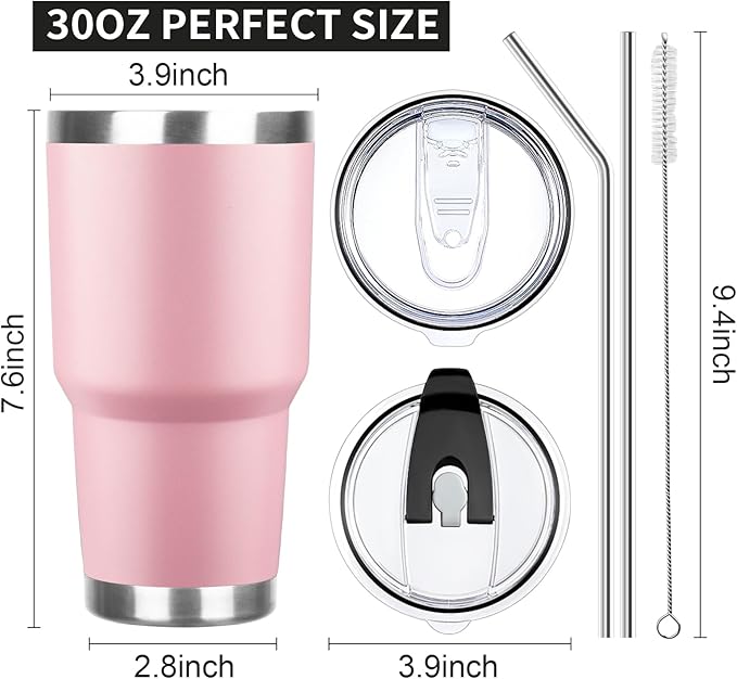 30 oz Tumbler with Lids and Straws Double Wall Vacuum Insulated Tumbler Cup,Stainless Steel Leak-proof Thermal Tumbler Travel Coffee Mug for Cold and Hot Drinks,Sakura Pink - Bloomnest