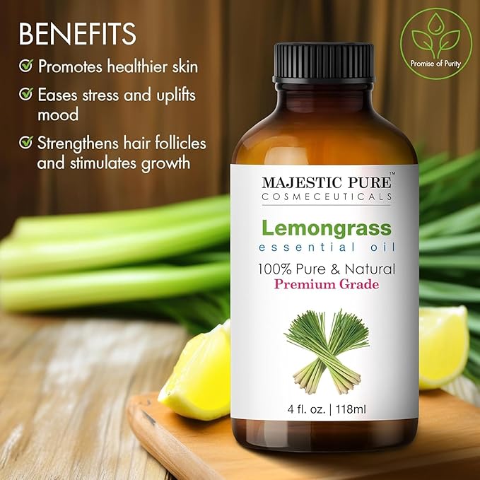 Majestic Pure Lemongrass Essential Oil with Glass Dropper - 4 Fl Oz Pack of 2-100% Pure and Natural Lemongrass Oil - Premium Grade Essential Oils for Diffuser, Aromatherapy, Soap and Candle Making - Bloomnest